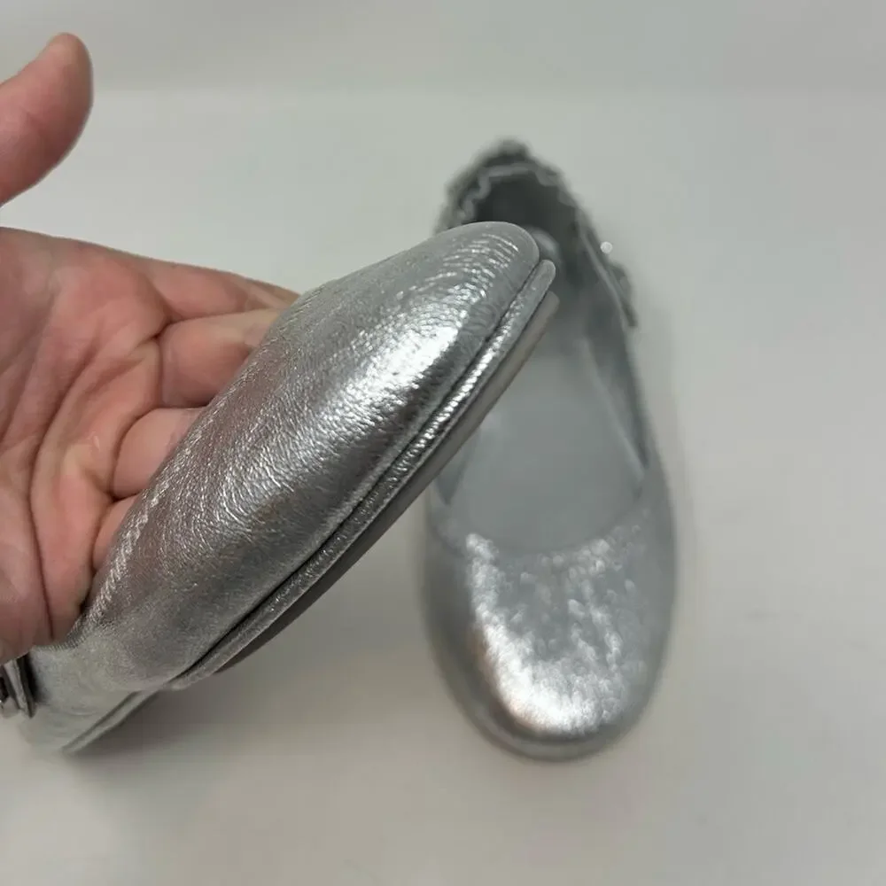 TORY BURCH Minnie Crystal Embellished Two Way Ballet Flat Silver Size 7.5